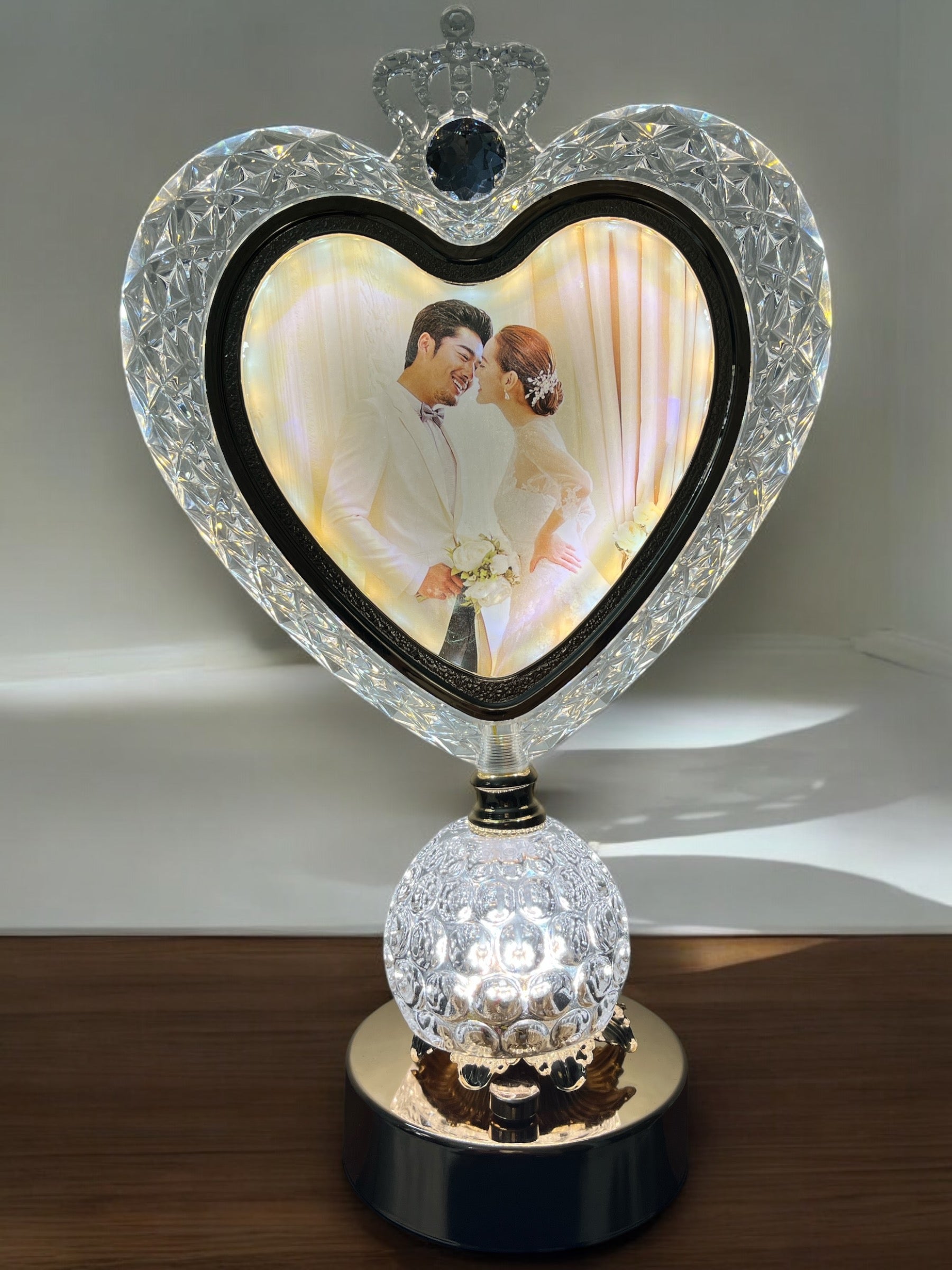 Heart-Shaped Crystal Photo Frame Lamp with Touch Control