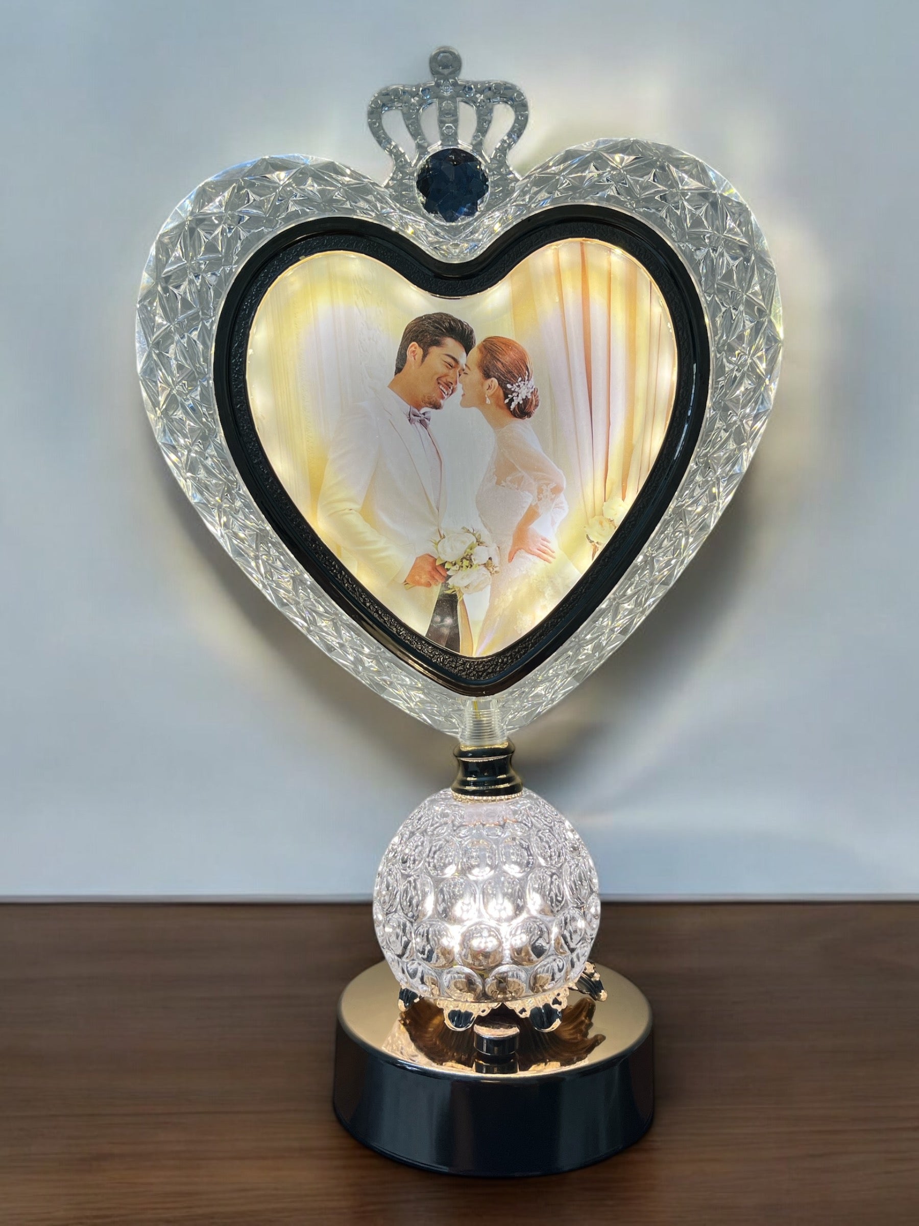 Heart-Shaped Crystal Photo Frame Lamp with Touch Control