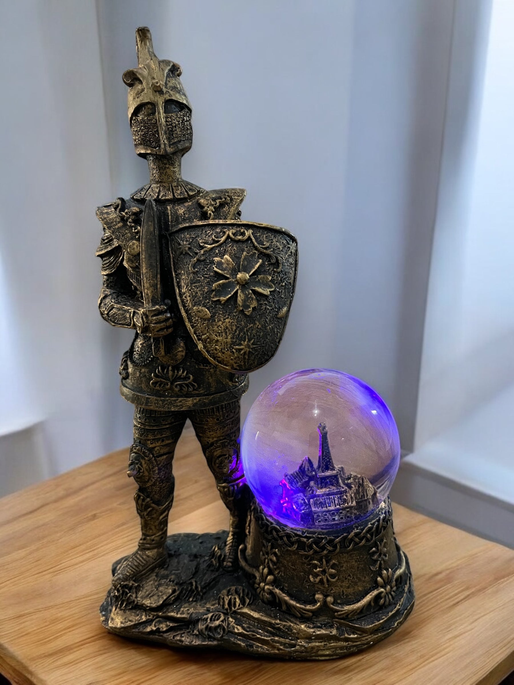 Knightly Crystal Ball Figurine with Illuminated Display
