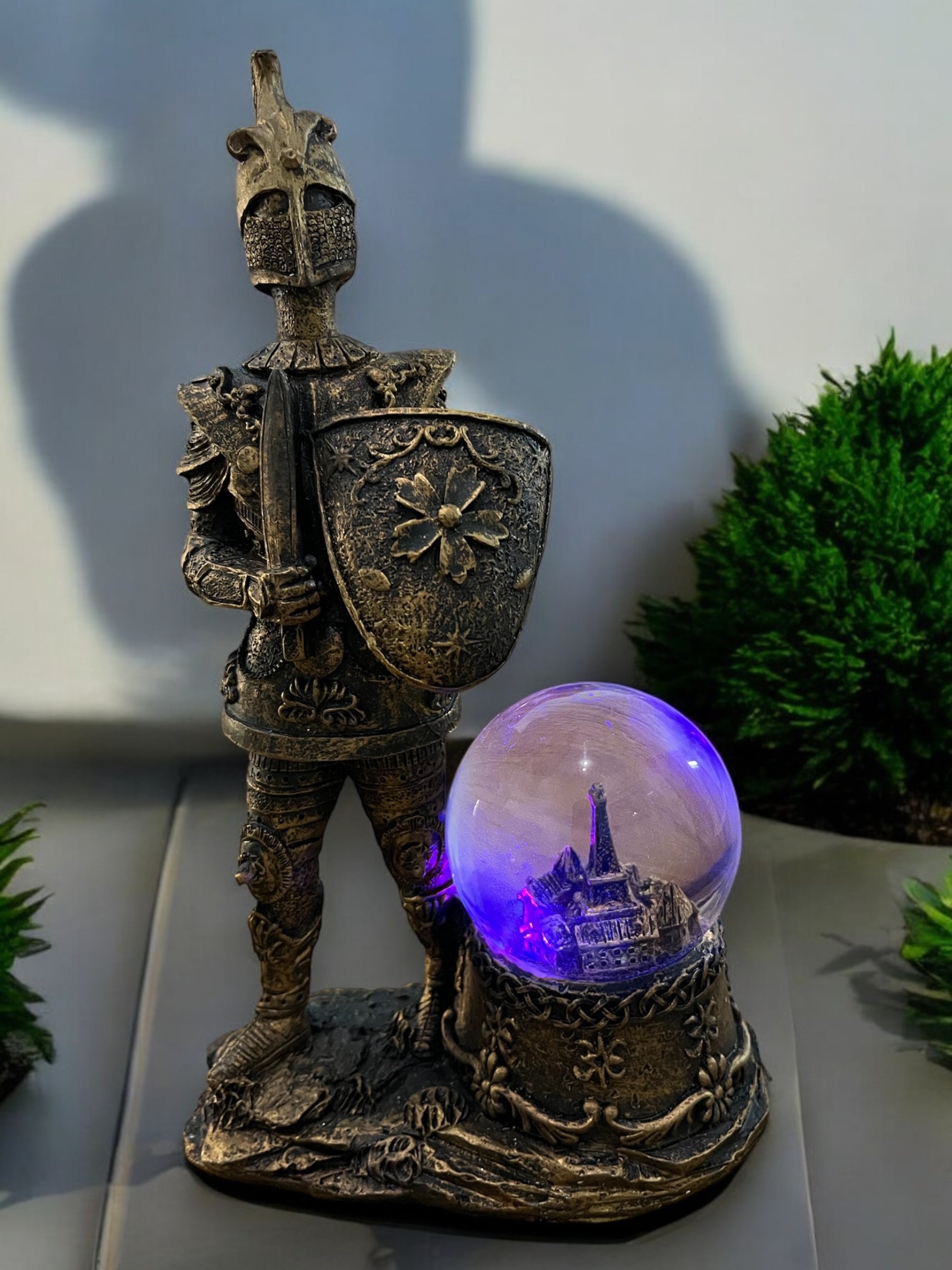 Knightly Crystal Ball Figurine with Illuminated Display