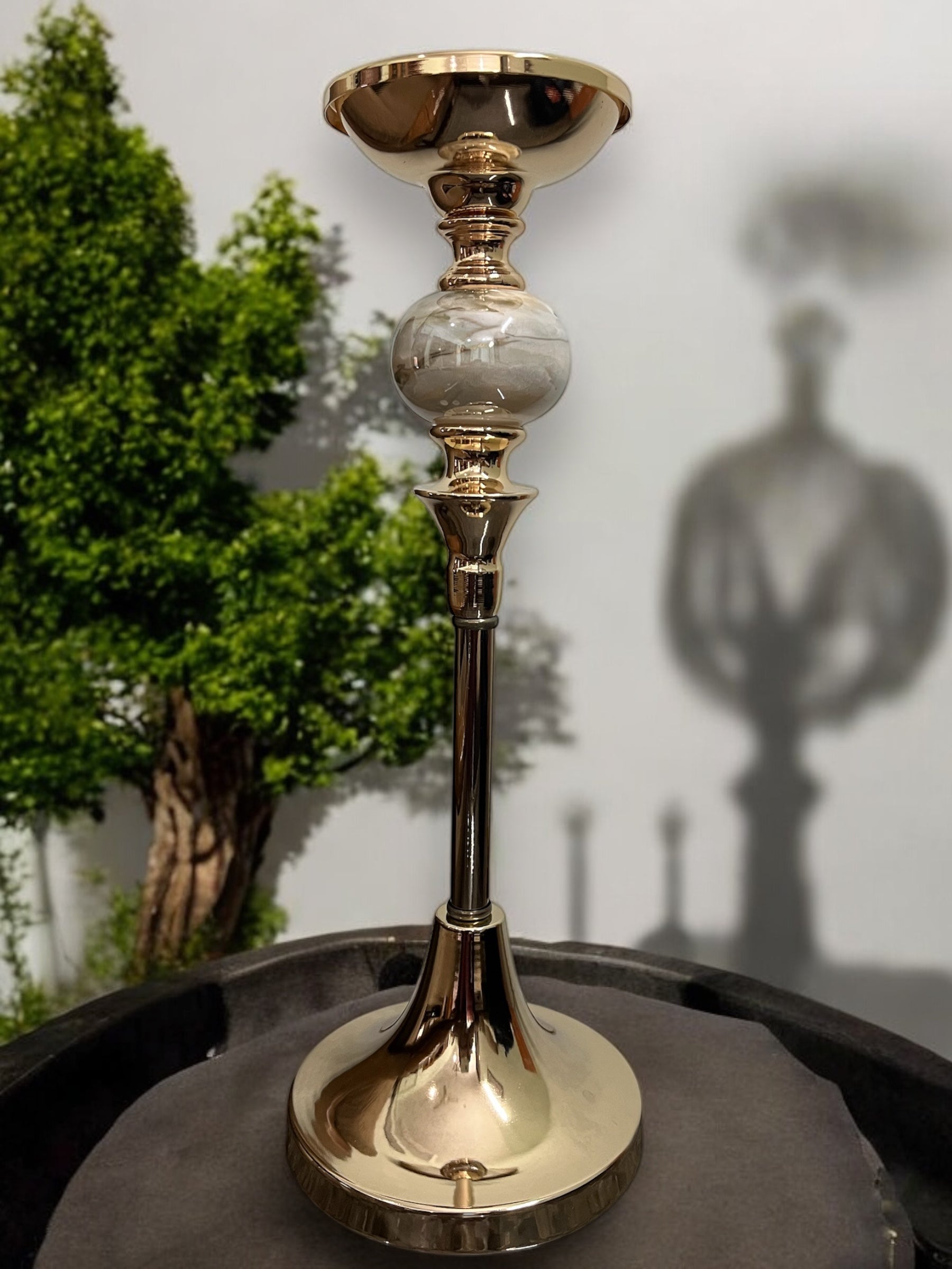 Elegant Gold Candle Stand with Marble Accent