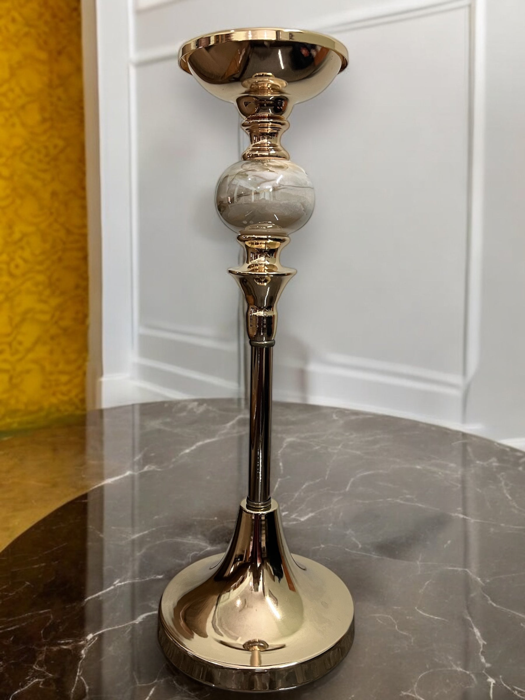 Elegant Gold Candle Stand with Marble Accent